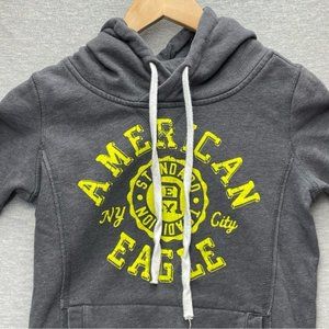 American Eagle Outfitters Womens Grey Yellow Logo Hoodie Size Small Vintage